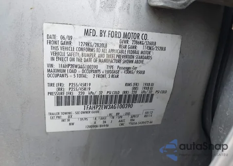 2010 Ford Taurus Sel from USA, damaged, VIN 1FAHP2EW3AG100390